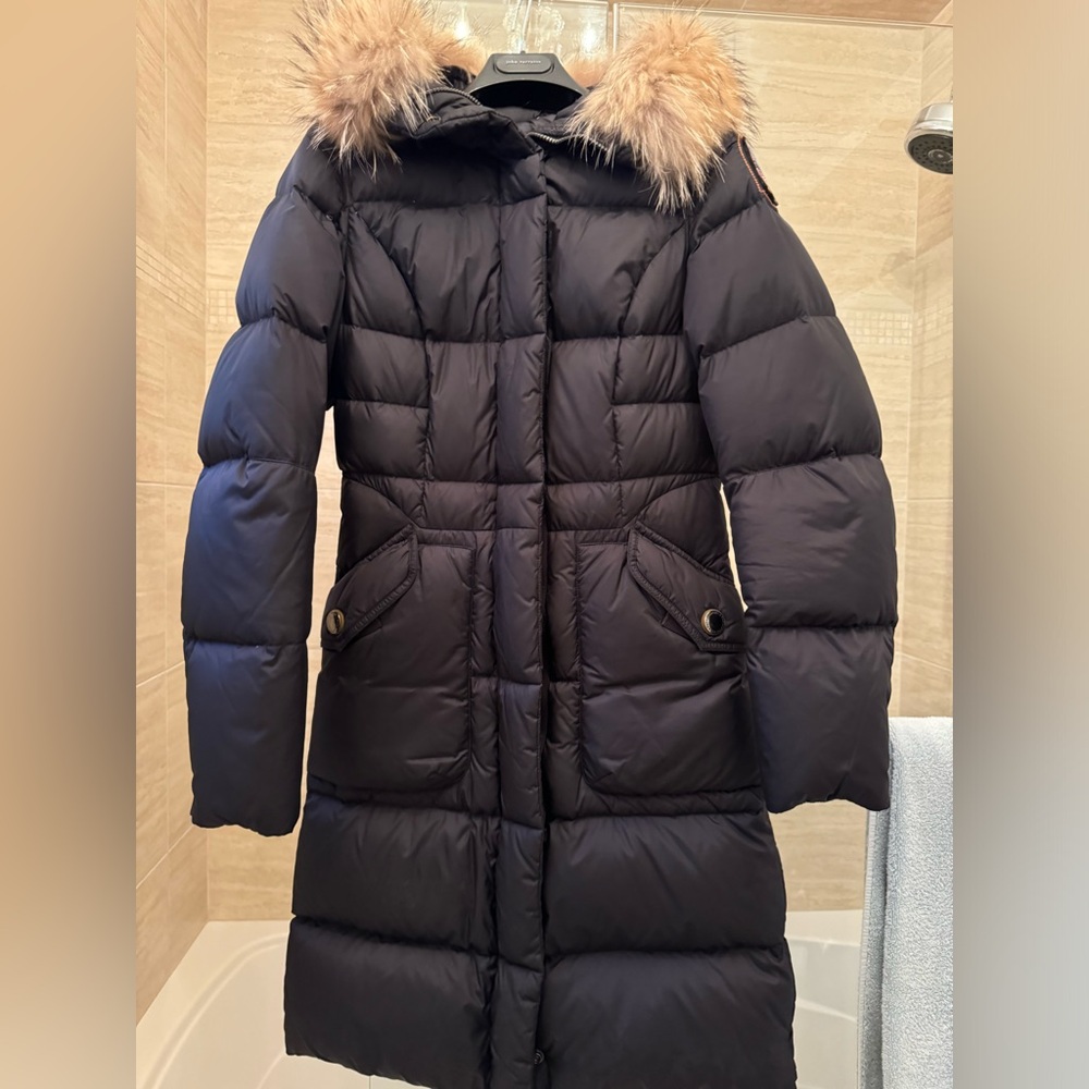 Women's Black Puffer Coat with Fur Trim